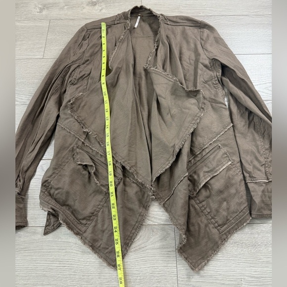 Free People Tan Waterfall Open Front Linen Buckle Raw Femme Jacket - Picture 9 of 11